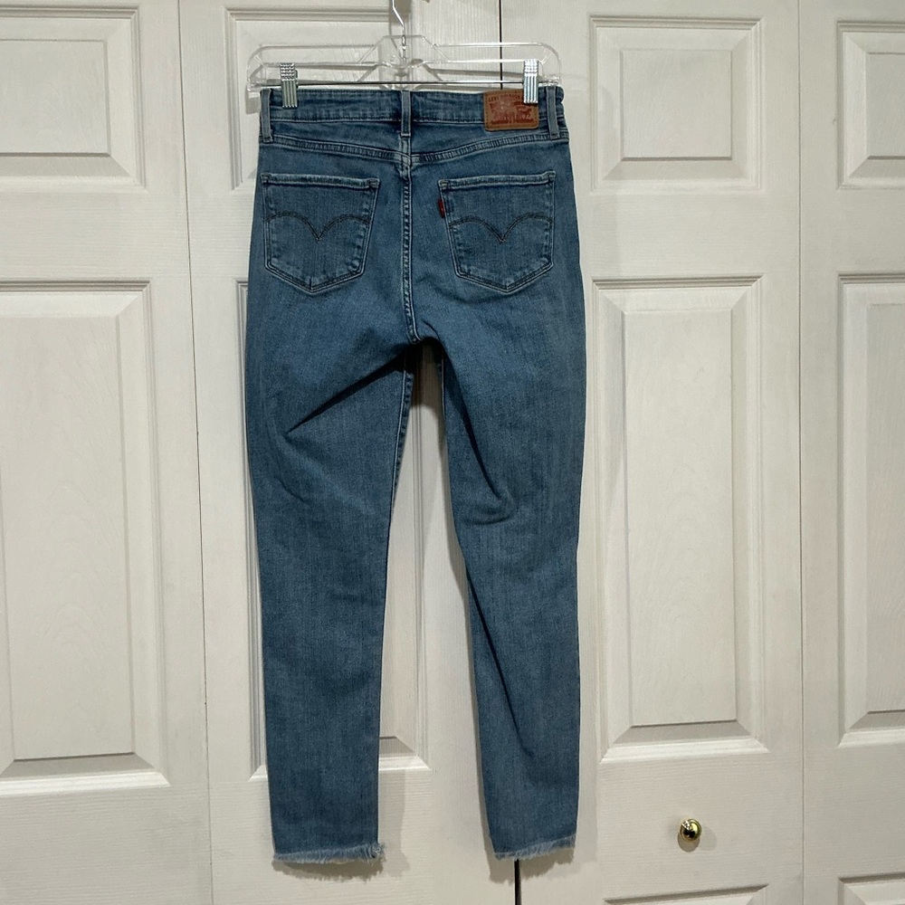 🤎 Levi’s 721 High Rise Skinny Blue Denim Jeans Raw Hem - 6/28 - Picture 3 of 6